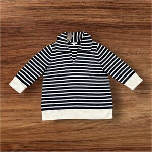 J Jill Striped Collared Sweater MP Petite Navy Cream Cotton Blend NWT